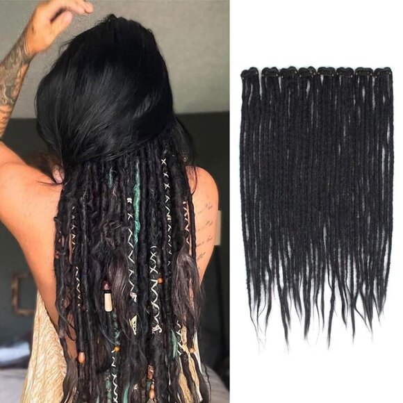 16 Inch Synthetic Dreadlock Extensions 8PCS 32 Strands Clip-In Women's Hair